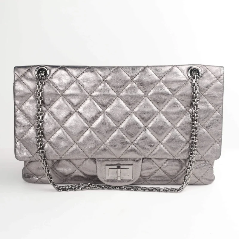 Chanel Silver Metallic Aged Calfskin 2.55 Reissue 227 Double Flap Bag, 2009