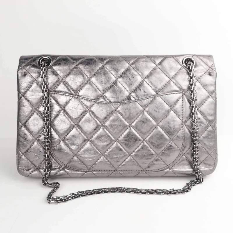 Chanel Silver Metallic Aged Calfskin 2.55 Reissue 227 Double Flap Bag, 2009
