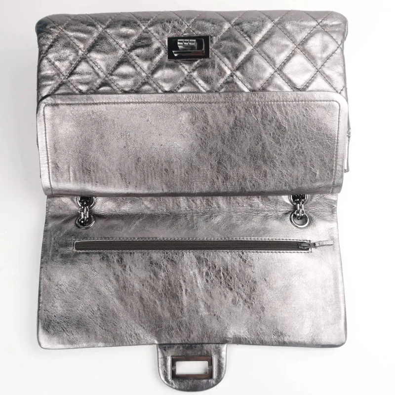 Chanel Silver Metallic Aged Calfskin 2.55 Reissue 227 Double Flap Bag, 2009