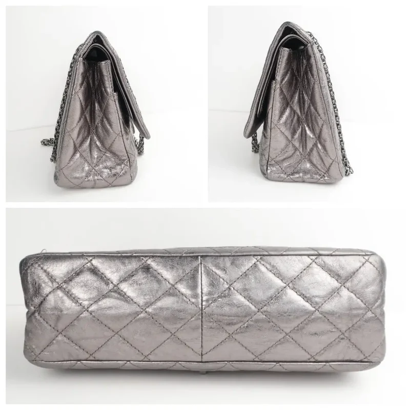 Chanel Silver Metallic Aged Calfskin 2.55 Reissue 227 Double Flap Bag, 2009