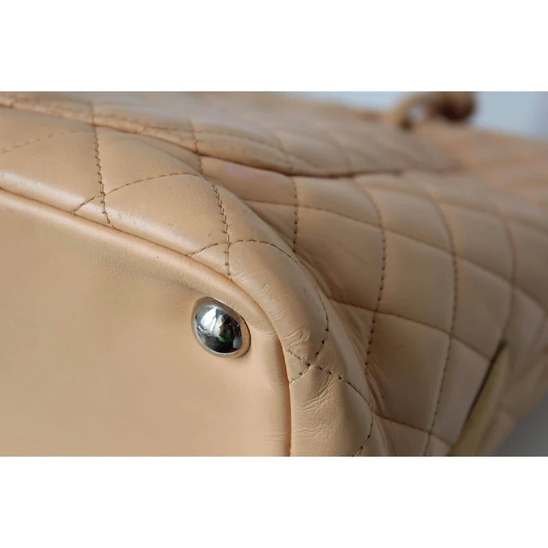 Chanel CC Cambon Beige Quilted Calfskin Shoppping Tote Large Bag