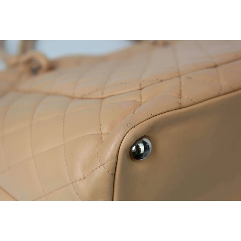Chanel CC Cambon Beige Quilted Calfskin Shoppping Tote Large Bag