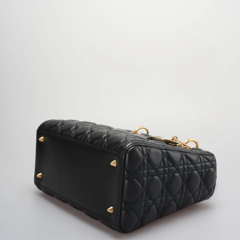 Christian Dior Schwarzes mittelgroßes Lammleder mit goldener Hardware von 2017