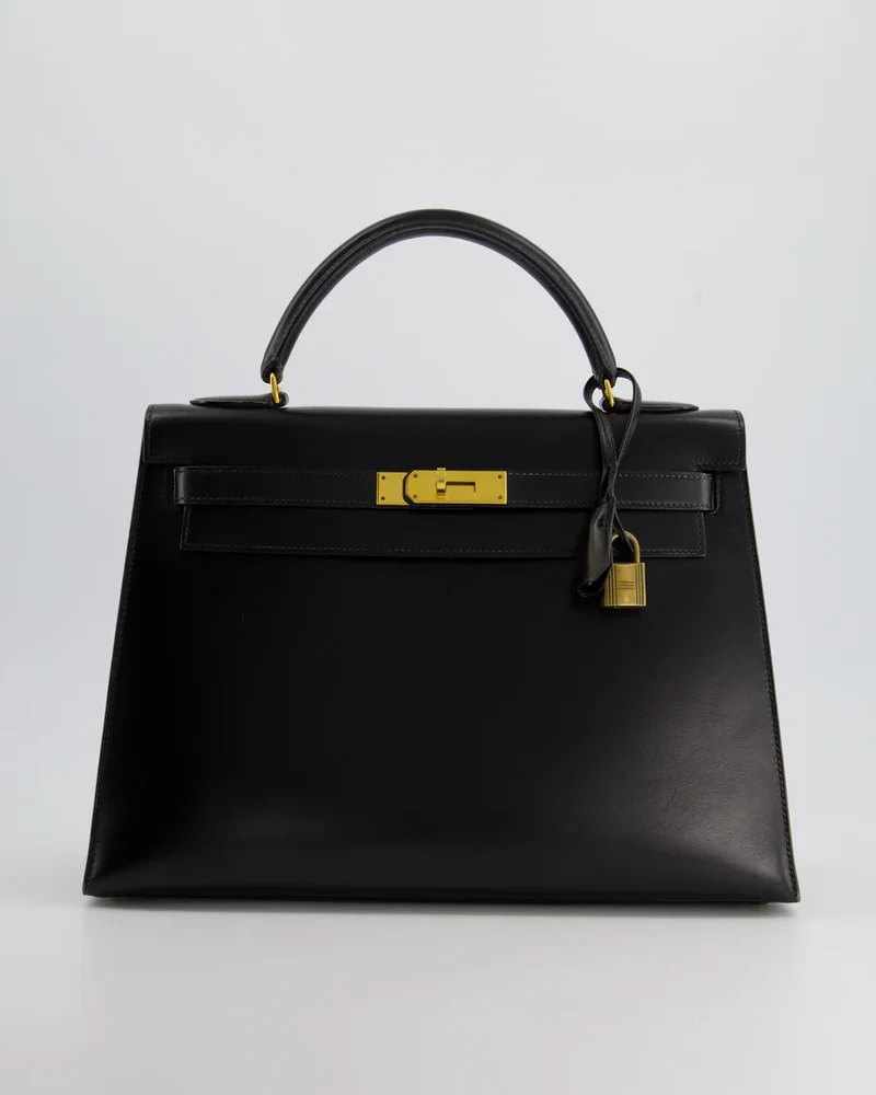 Hermès Vintage Kelly 32 Sellier in Box, Leder mit goldfarbenen Beschlägen