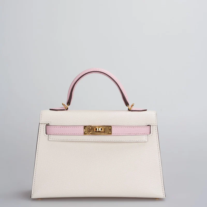 Hermès Mini Kelly 20 cm HSS in Chèvre Mysore Nata mit Rose Sakura