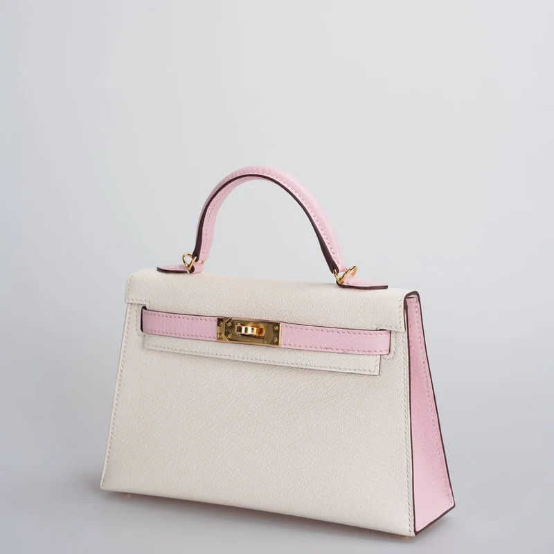 Hermès Mini Kelly 20 cm HSS in Chèvre Mysore Nata mit Rose Sakura