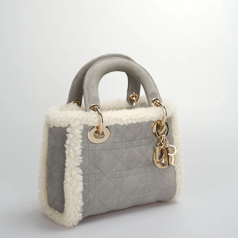 Christian Dior Lady Dior Gebraucht 2020 Mini Wildleder Shearling Cannage Lady Dior Umhängetasche
