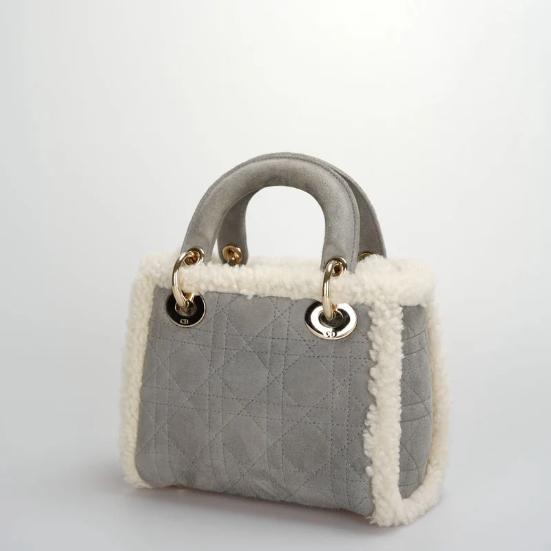 Christian Dior Lady Dior Gebraucht 2020 Mini Wildleder Shearling Cannage Lady Dior Umhängetasche