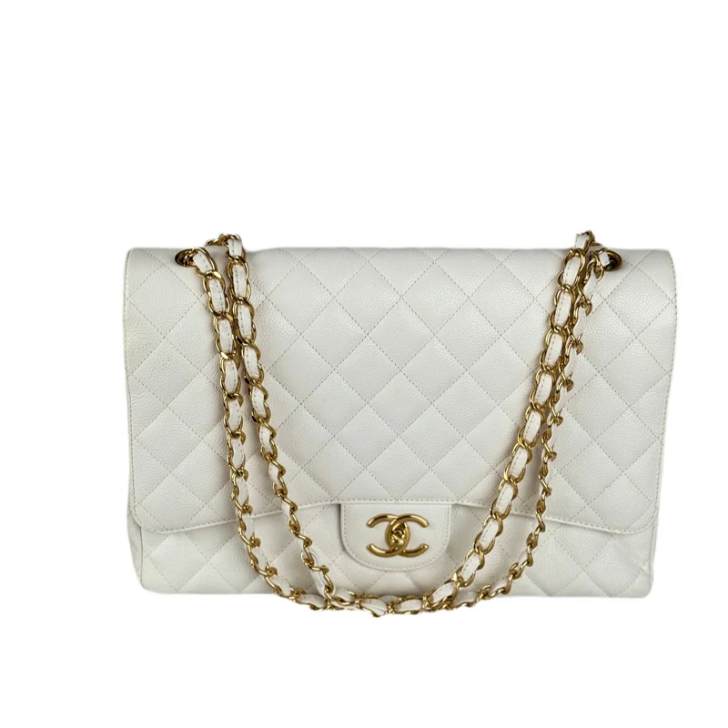 Chanel zeitlose Flap Bag Caviar Leder Maxigröße in weiß