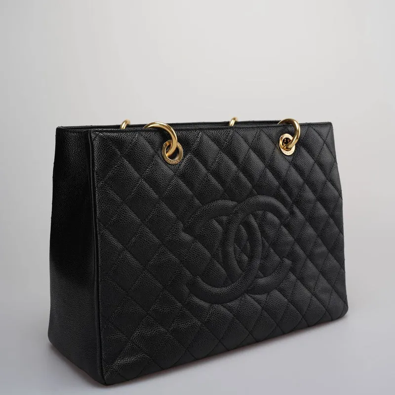 Chanel Medium Grand Shopping Tote Schwarze GST Tasche aus Kaviarleder mit Goldbeschlägen 2014