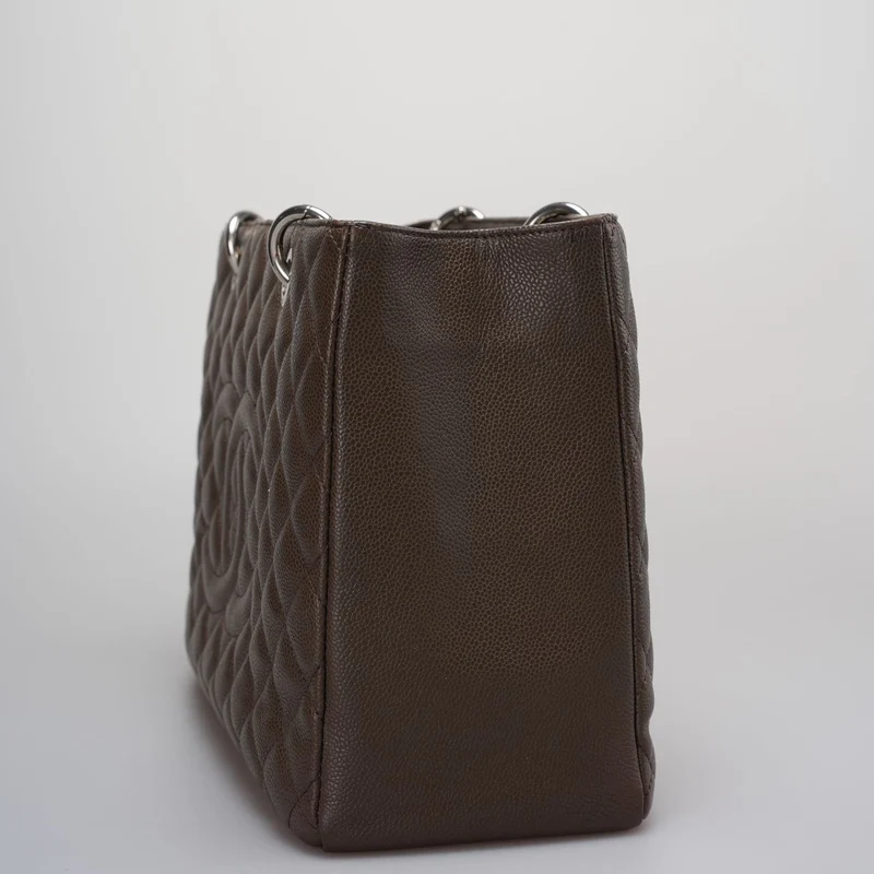 Chanel Brown GST Grand Shopping Tote Bag aus Kaviarleder mit silberner Hardware