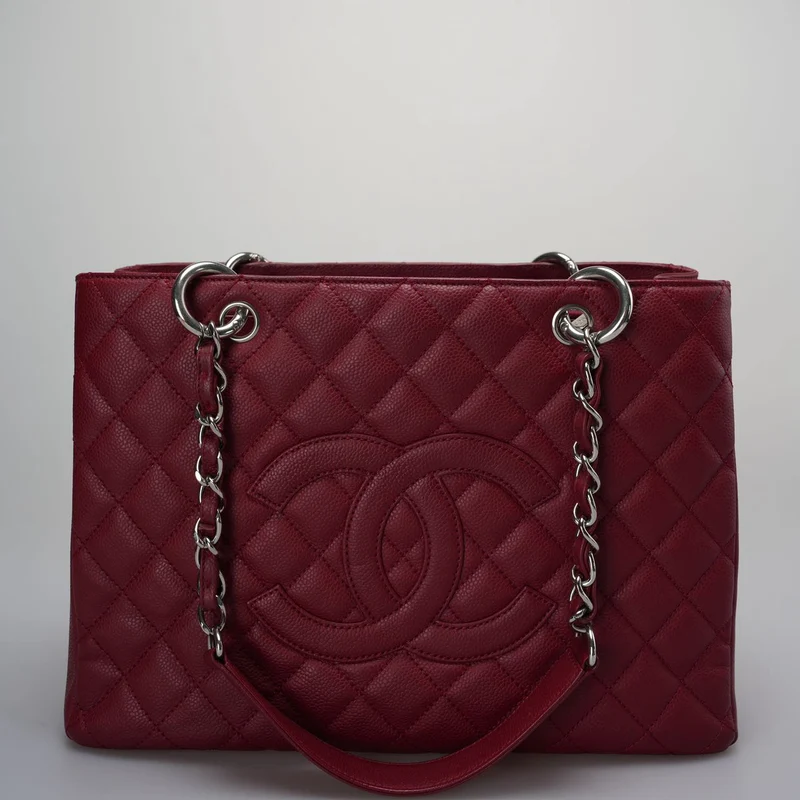 Chanel Burgundy gst Grand Shopping Tote Bag aus Kaviarleder mit silberner Hardware