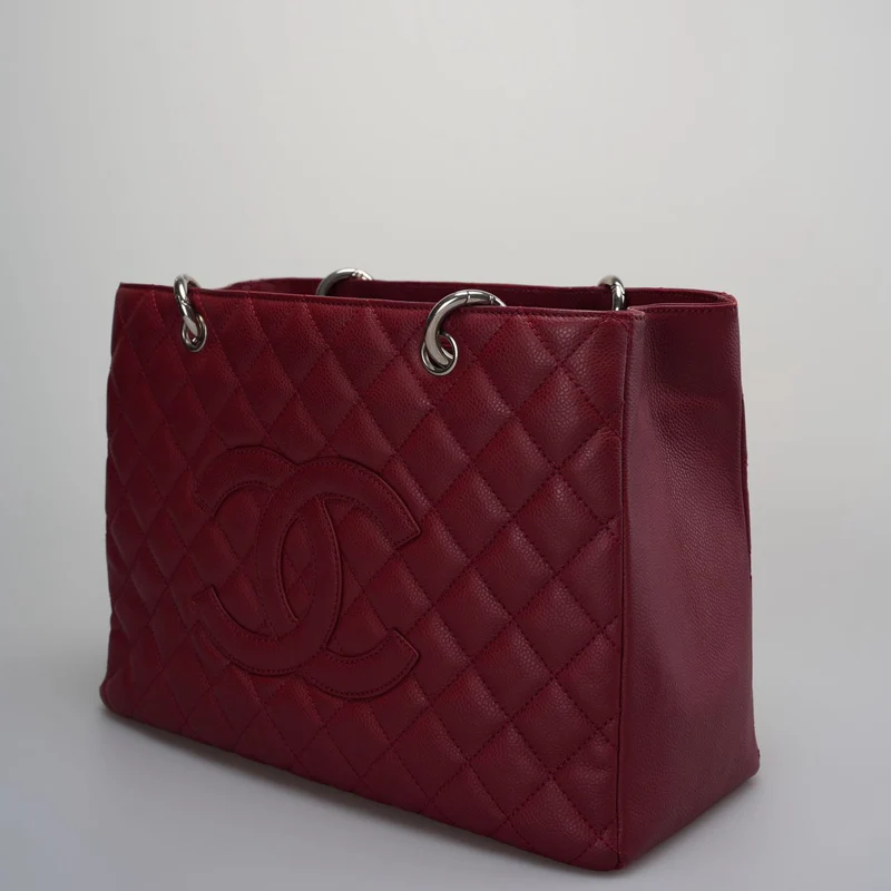 Chanel Burgundy gst Grand Shopping Tote Bag aus Kaviarleder mit silberner Hardware