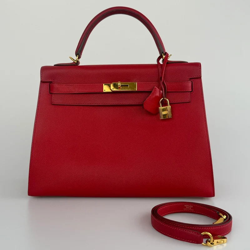 Hermes Kelly 32 Sellier Tasche Rouge Casaque Epsom Leder Gold Hardware