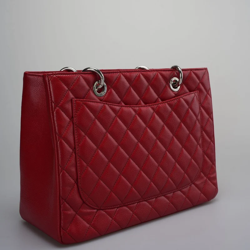 Chanel Grand Shopping Tote Rote GST-Tasche aus Kaviarleder mit silberner Hardware Medium