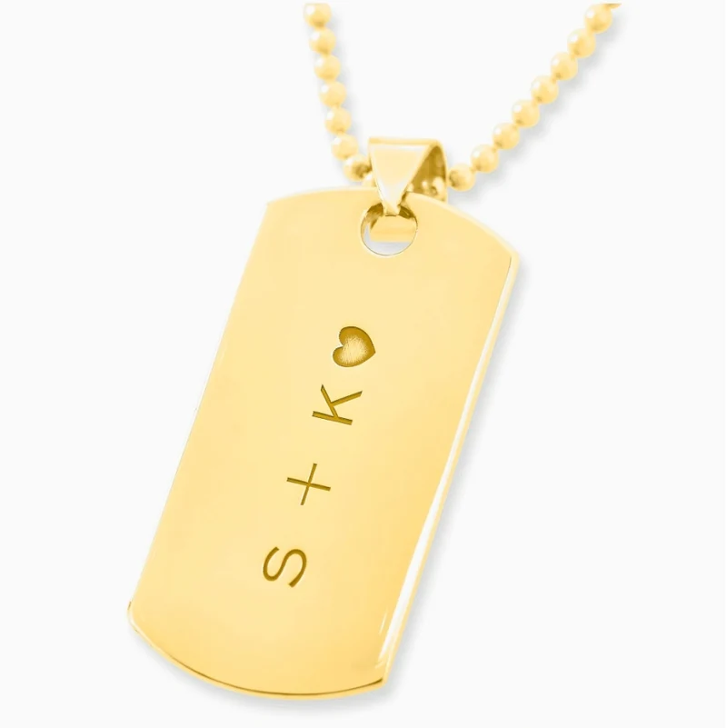 KETTE MIT GRAVUR, DOG TAG VERGOLDET, MÄNNERSCHMUCK