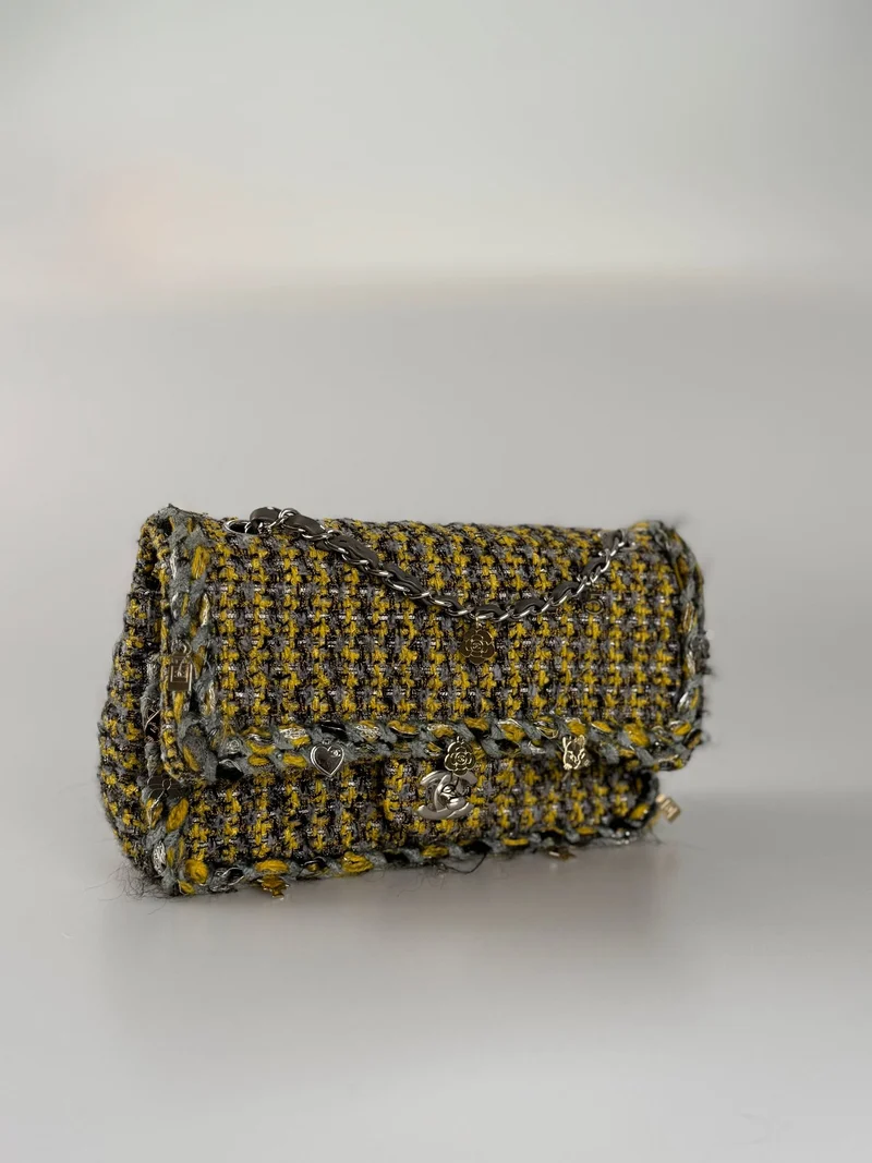 Chanel Tweed Braided Charms Medium Flap Bag Gelb Grau Schwarz