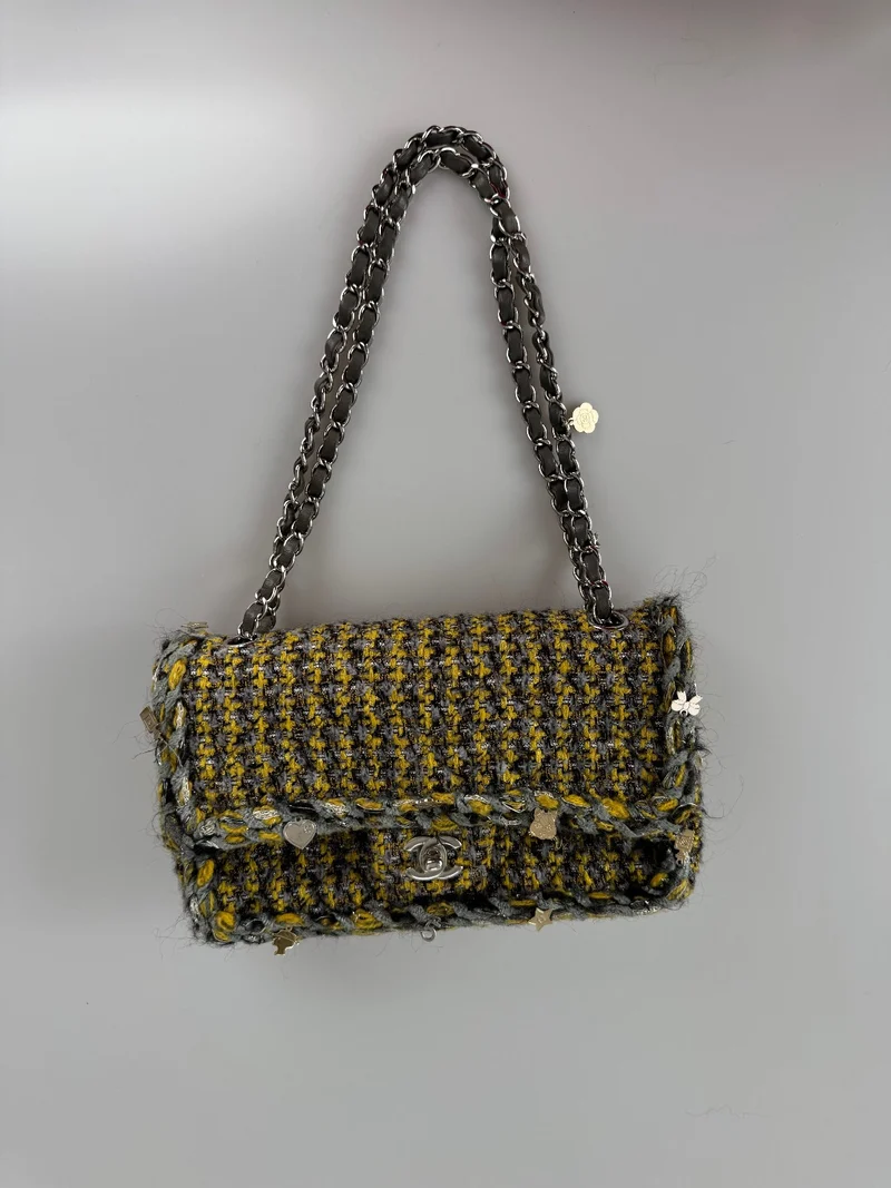 Chanel Tweed Braided Charms Medium Flap Bag Gelb Grau Schwarz