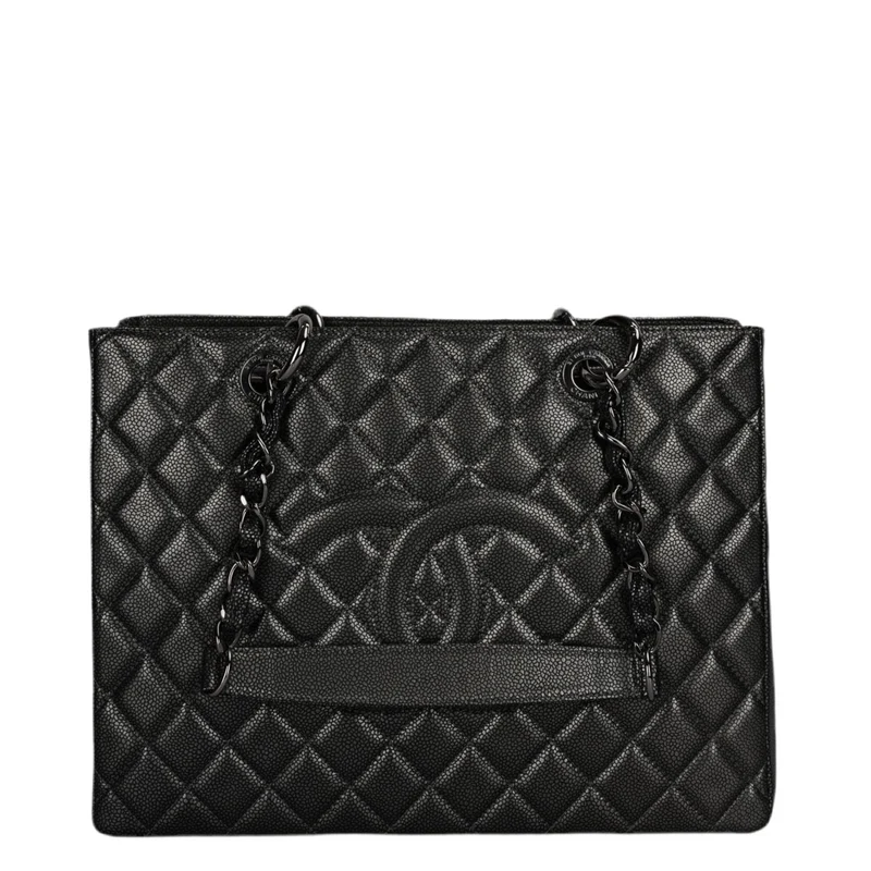 Chanel Grand Shopping Tote Schwarze GST-Tasche aus Kaviarleder mit schwarzer Hardware