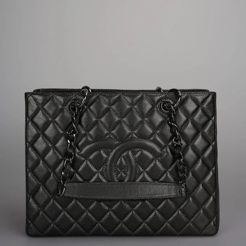 Chanel Grand Shopping Tote Schwarze GST-Tasche aus Kaviarleder mit schwarzer Hardware