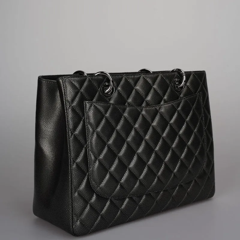 Chanel Grand Shopping Tote Schwarze GST-Tasche aus Kaviarleder mit schwarzer Hardware