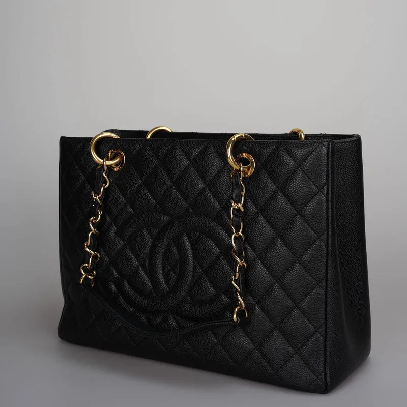 Chanel Schwarze Grand Shopping Tote Schwarze GST Tasche Kaviar 2012