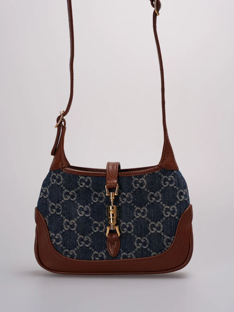 Gucci Denim Mini Jackie 1961 Hobo-Tasche aus Kalbsleder mit GG-Monogramm