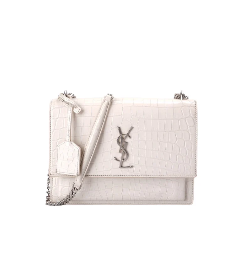 Saint Laurent YSL Sunset – Mittlere Ledertasche mit Krokodilprägung in Elfenbein