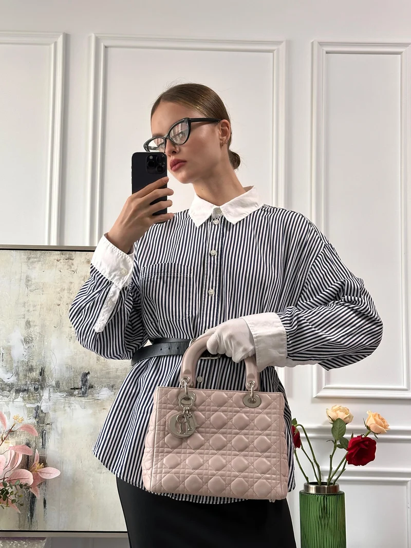 Christian Dior Cherry Blossom Pink Lady Dior Tasche aus Lammleder mit silberner Hardware