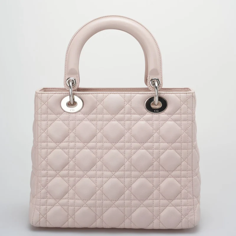Christian Dior Cherry Blossom Pink Lady Dior Tasche aus Lammleder mit silberner Hardware