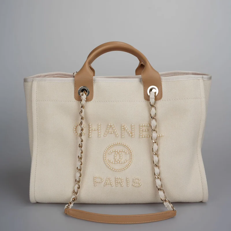 Chanel Deauville Perlentasche Beige Weiß Mittel