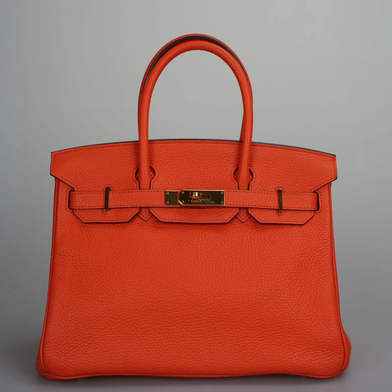 Hermes Birkin 30 Handtasche aus orangefarbenem Togo-Leder mit goldener Hardware