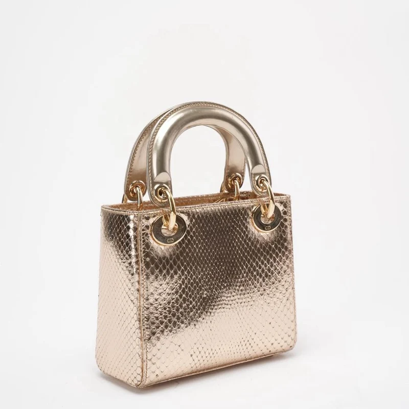 Dior Mini Lady Dior Tasche Gold aus Pythonleder mit goldenen Beschlägen
