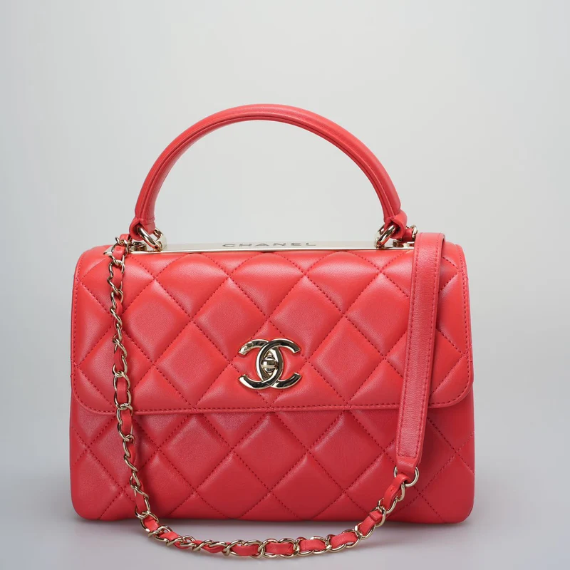 Chanel Rote kleine trendige CC-Tasche aus Lammleder mit champagnergoldener Hardware