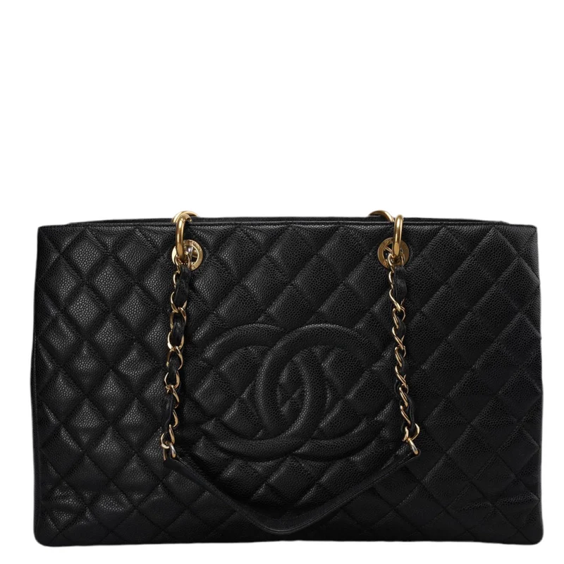 Chanel Große Grand Shopping Tote Schwarze GST-Tasche aus Kaviarleder mit goldener Hardware