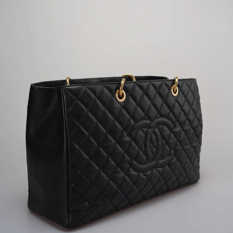 Chanel Große Grand Shopping Tote Schwarze GST-Tasche aus Kaviarleder mit goldener Hardware