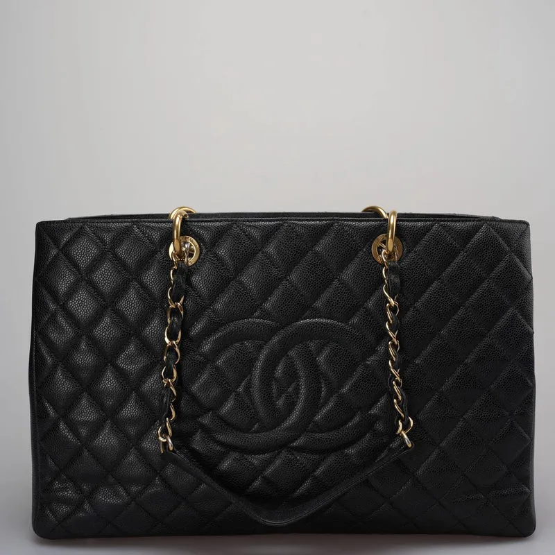 Chanel Große Grand Shopping Tote Schwarze GST-Tasche aus Kaviarleder mit goldener Hardware