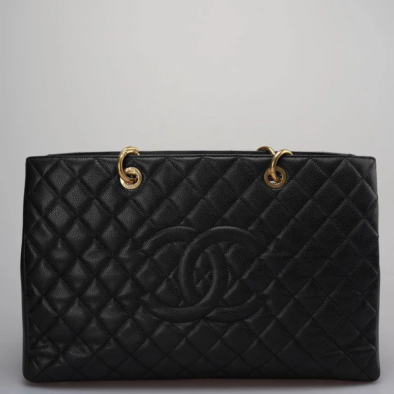 Chanel Große Grand Shopping Tote Schwarze GST-Tasche aus Kaviarleder mit goldener Hardware