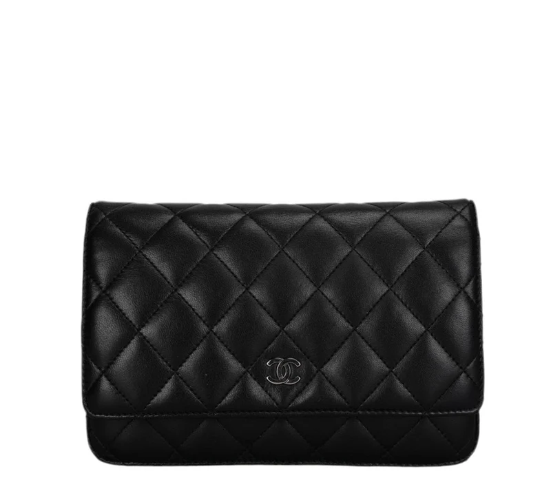 Chanel Schwarzes klassisches WOC-Lammleder mit silberner Hardware