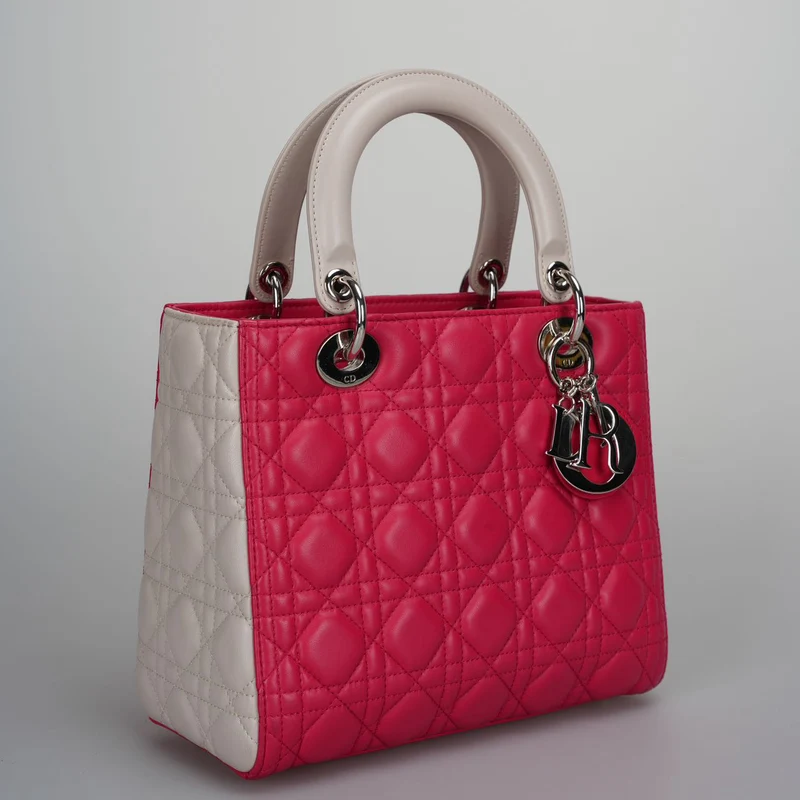 Christian Dior Lady Dior Bag Cannage Medium Handtasche aus Lammleder Rot Weiß