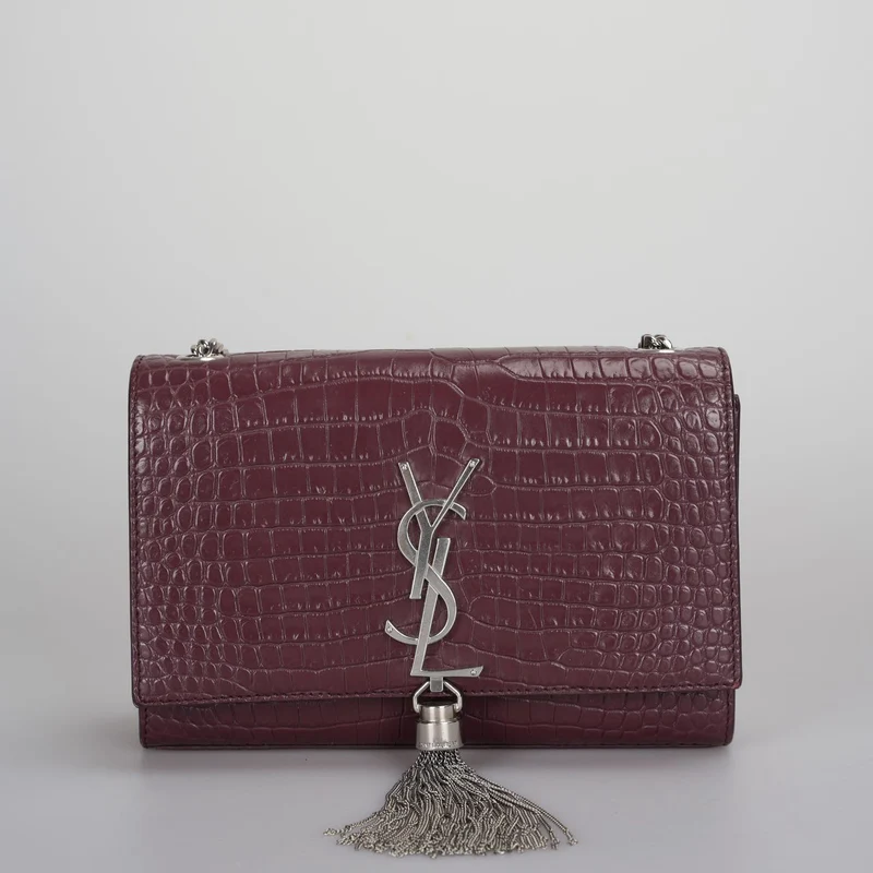 Saint Laurent Kleine klassische Monogram Kate Quaste Satchel Kalbsleder Krokodil geprägt Burgund
