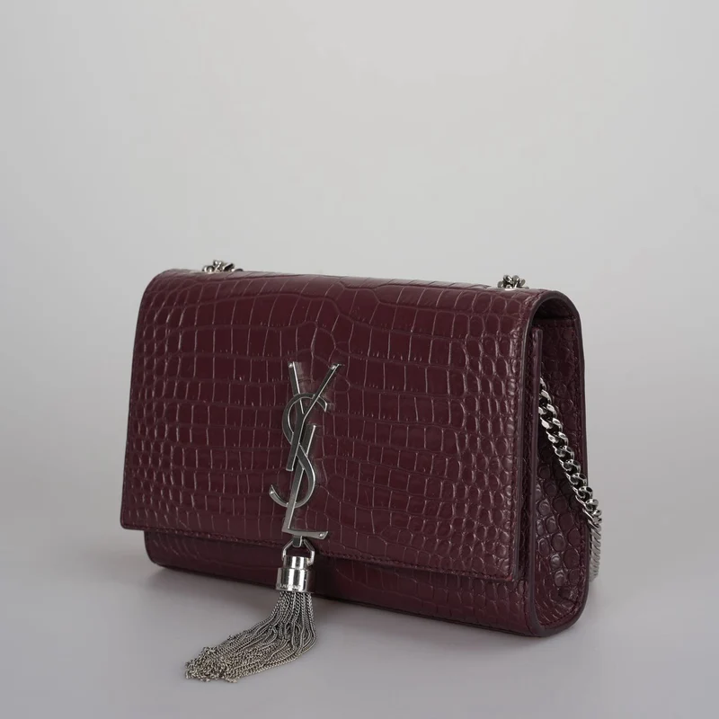 Saint Laurent Kleine klassische Monogram Kate Quaste Satchel Kalbsleder Krokodil geprägt Burgund
