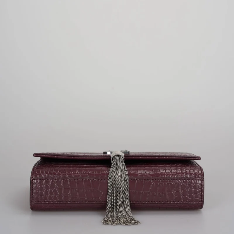 Saint Laurent Kleine klassische Monogram Kate Quaste Satchel Kalbsleder Krokodil geprägt Burgund