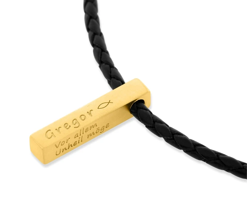 SCHMUCK FÜR JUNGS LEDERKETTE ZUR TAUFE 925 SILBER VERGOLDET TAUFKETTE LEDER