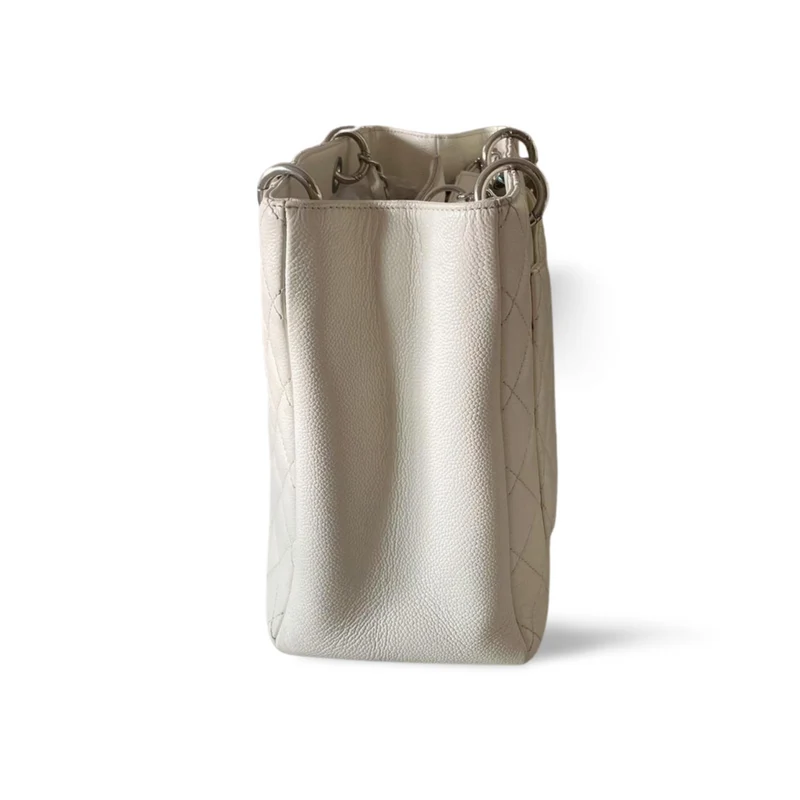 Chanel Medium White Grand Shopping Tote Bag aus Kaviarleder mit silberner Hardware