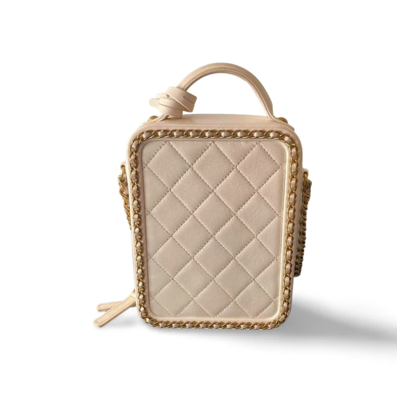 Chanel – Weiße Kosmetiktasche aus Lammleder