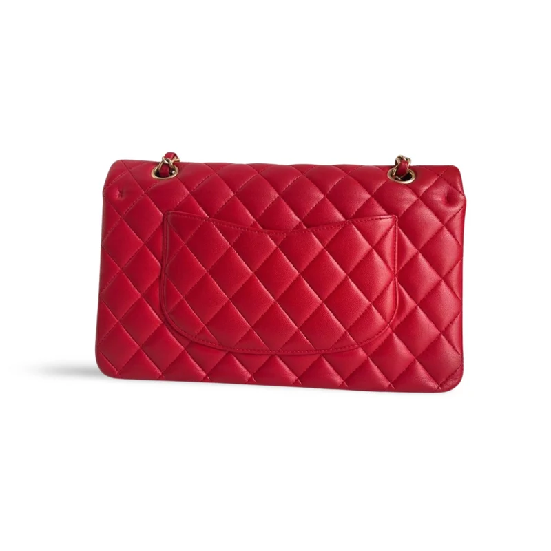 Chanel Red Classic Double Flap Bag aus mittelgroßem Lammleder mit goldenen Beschlägen