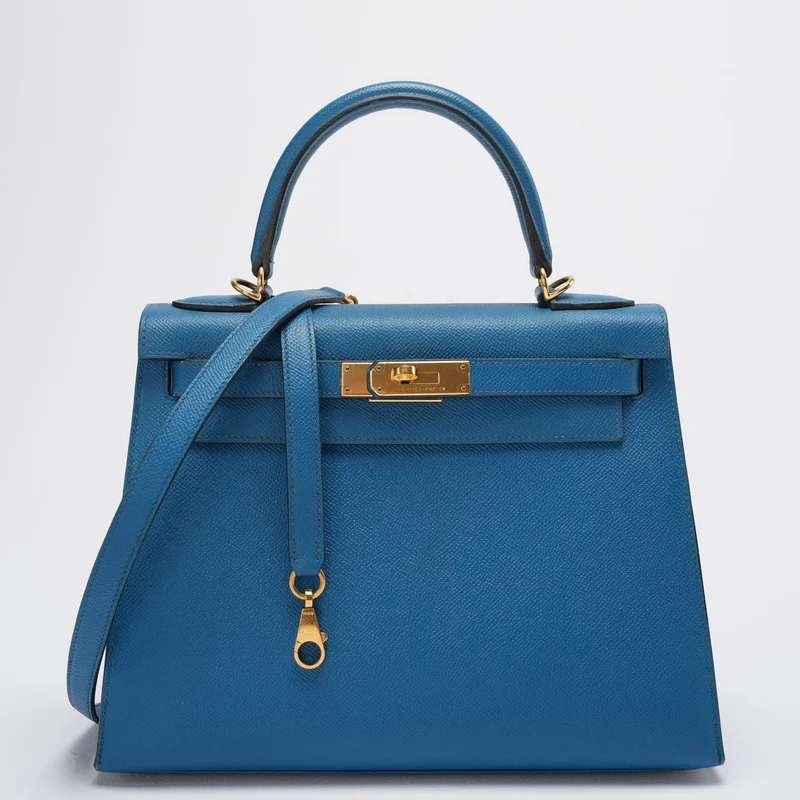 Hermes Kelly Sellier Tasche 28cm aus blauem Epsom-Leder mit goldener Hardware