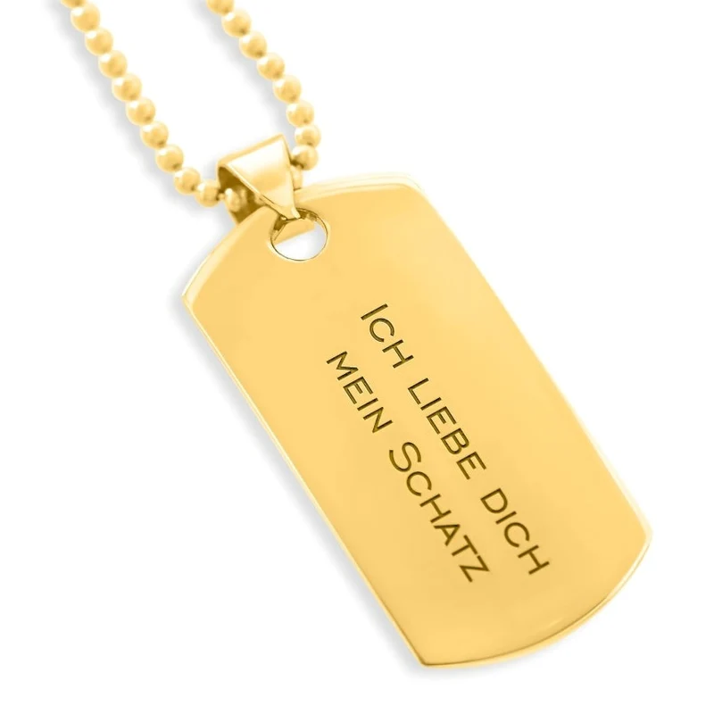 MÄNNERKETTE MIT GRAUVR ANHÄNGER GOLD NAMENSKETTE HERREN DOG TAG VERGOLDET