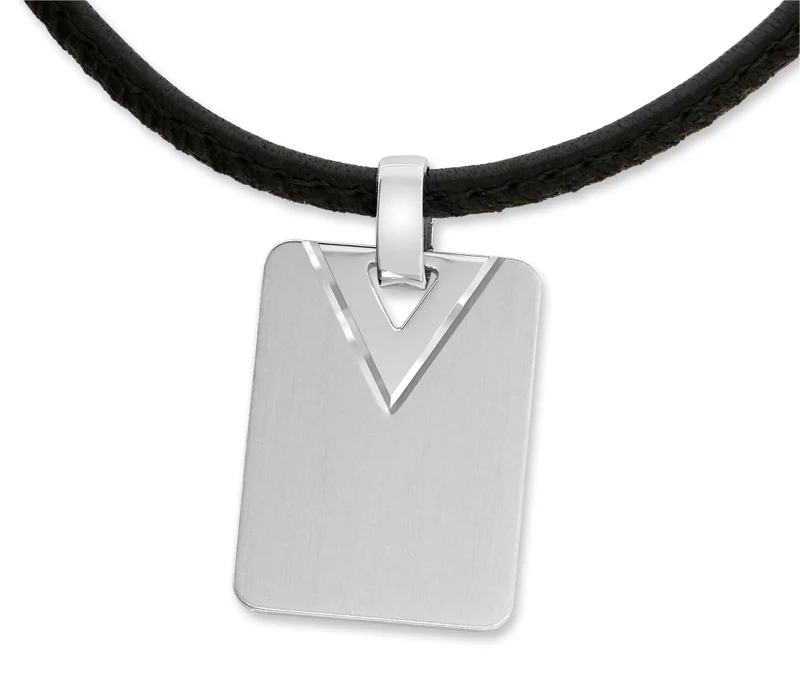 LEDERKETTE MIT ANHÄNGER ECKIG HERREN SCHMUCK MIT GRAVUR HERRENKETTE GRAVUR